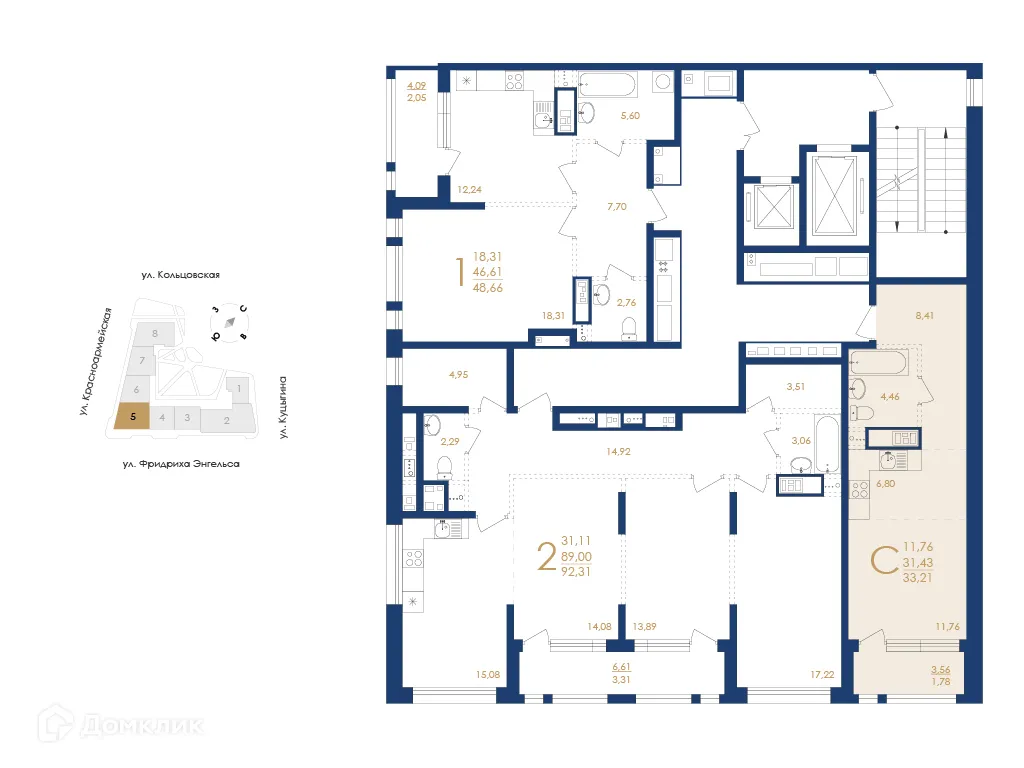 Планировка 1-комнатной квартиры 33.21 м² в ЖК Жилой дом по ул. Фридриха Энгельса, г. Воронеж — фото 6
