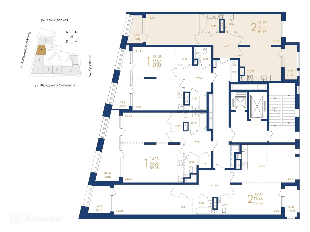 Планировка 2-комнатной квартиры 60.16 м² в ЖК Жилой дом по ул. Фридриха Энгельса, г. Воронеж — фото 6