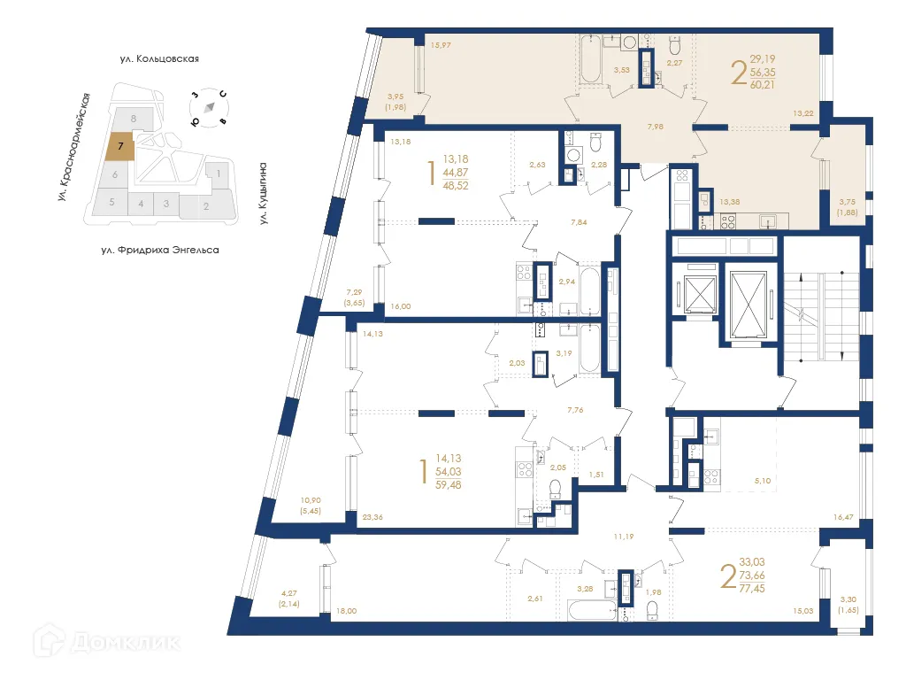 Планировка 2-комнатной квартиры 60.21 м² в ЖК Жилой дом по ул. Фридриха Энгельса, г. Воронеж — фото 3