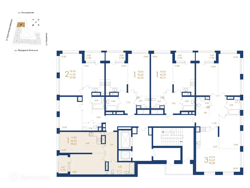 Планировка 1-комнатной квартиры 48.6 м² в ЖК Жилой дом по ул. Фридриха Энгельса, г. Воронеж — фото 6