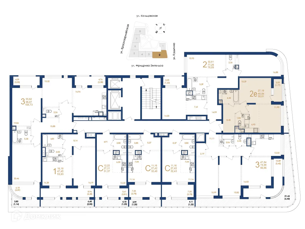Планировка 2-комнатной квартиры 50.61 м² в ЖК Жилой дом по ул. Фридриха Энгельса, г. Воронеж — фото 3