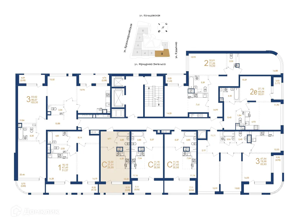 Планировка 1-комнатной квартиры 29.89 м² в ЖК Жилой дом по ул. Фридриха Энгельса, г. Воронеж — фото 6