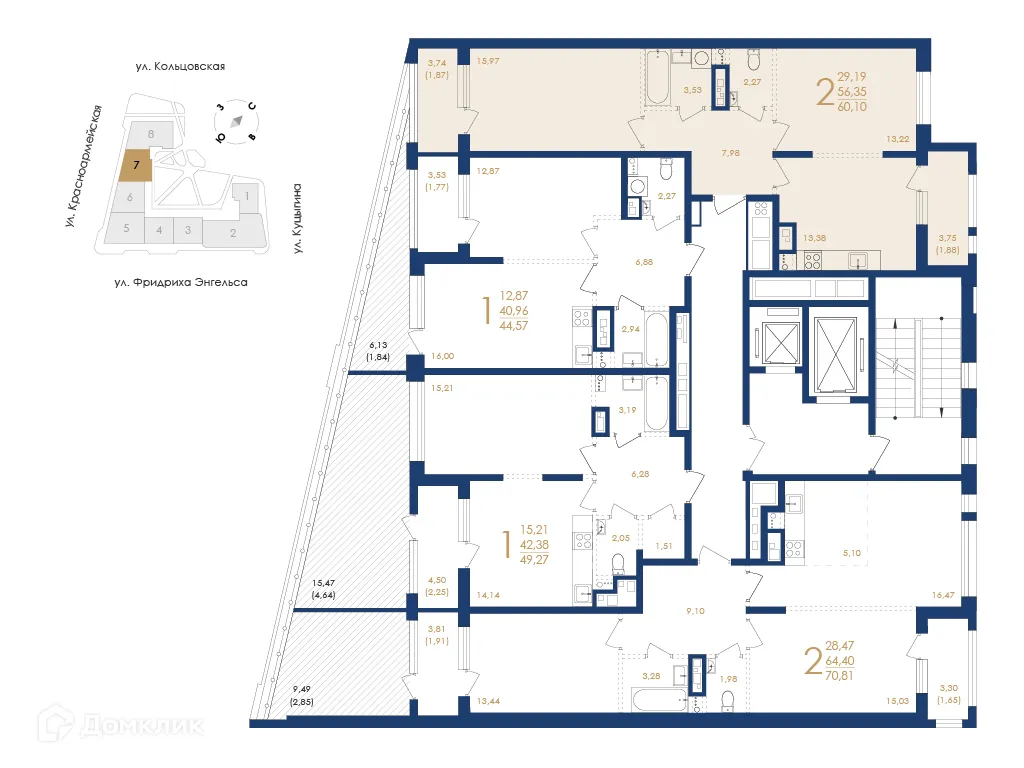 Планировка 2-комнатной квартиры 60.1 м² в ЖК Жилой дом по ул. Фридриха Энгельса, г. Воронеж — фото 6