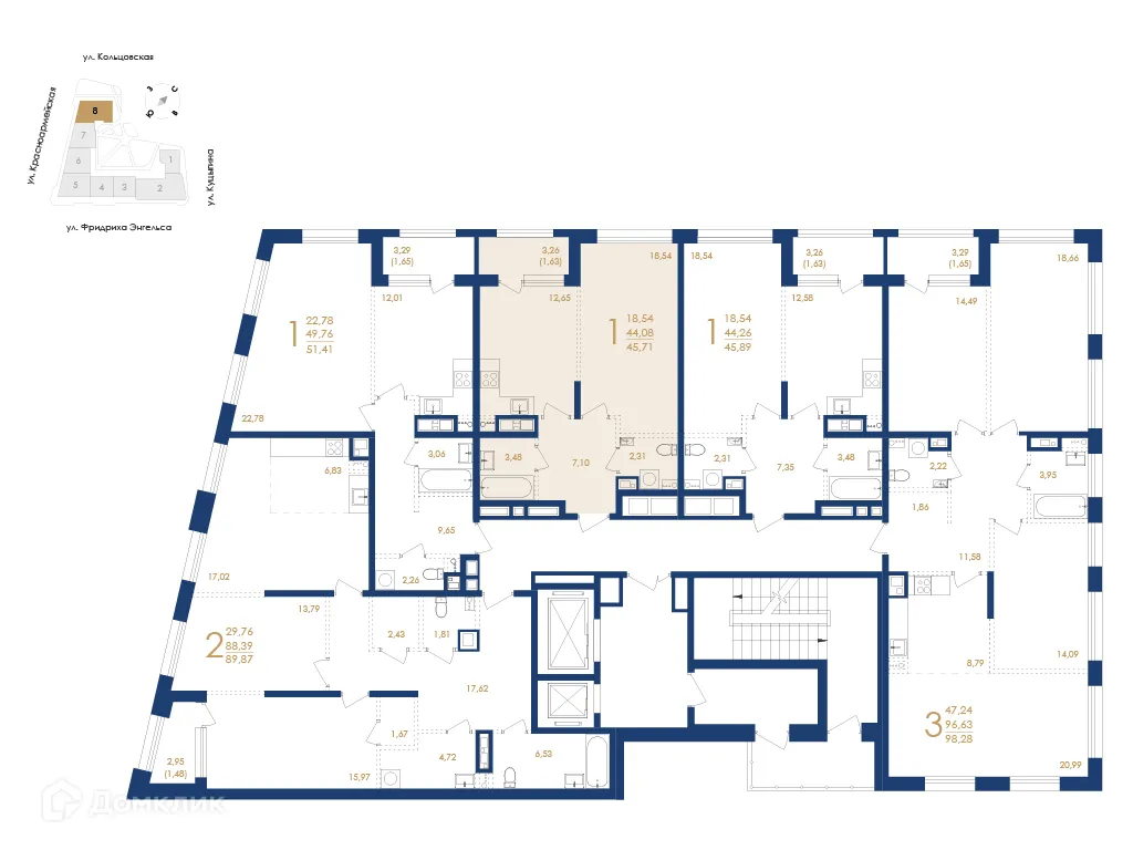 Планировка 1-комнатной квартиры 45.71 м² в ЖК Жилой дом по ул. Фридриха Энгельса, г. Воронеж — фото 6