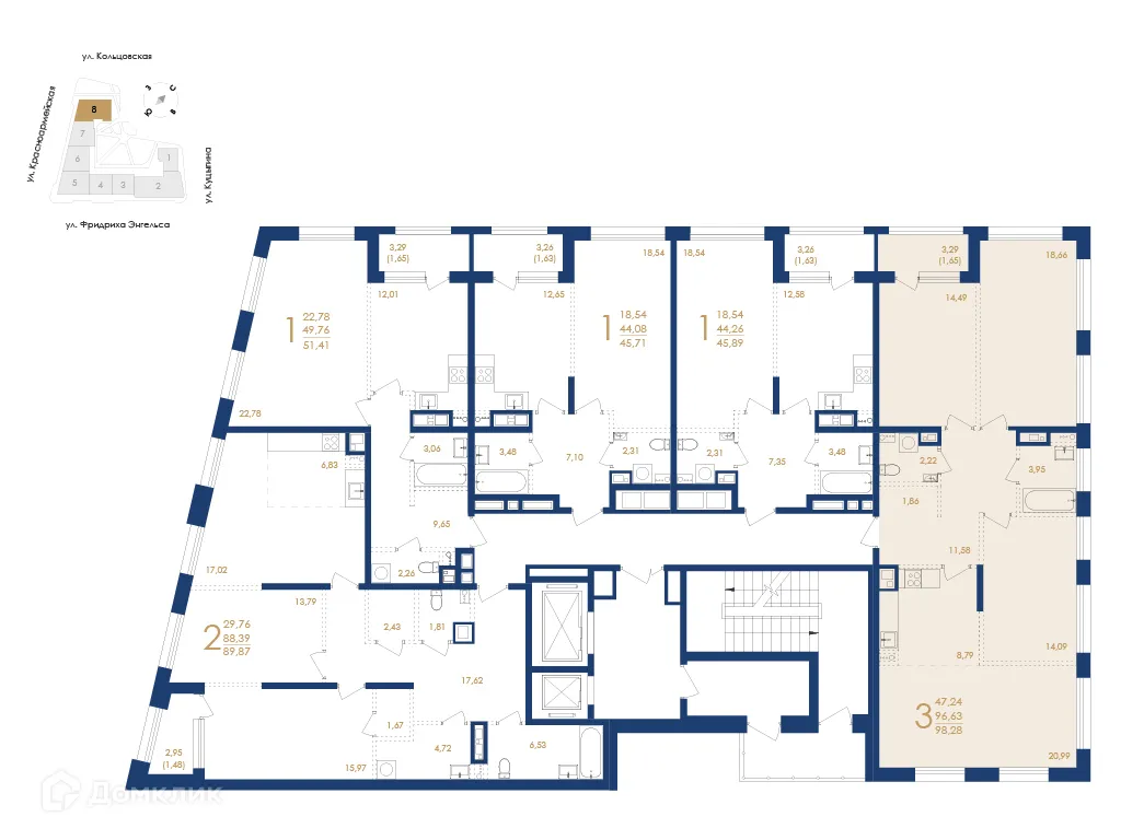Планировка 3-комнатной квартиры 98.28 м² в ЖК Жилой дом по ул. Фридриха Энгельса, г. Воронеж — фото 6