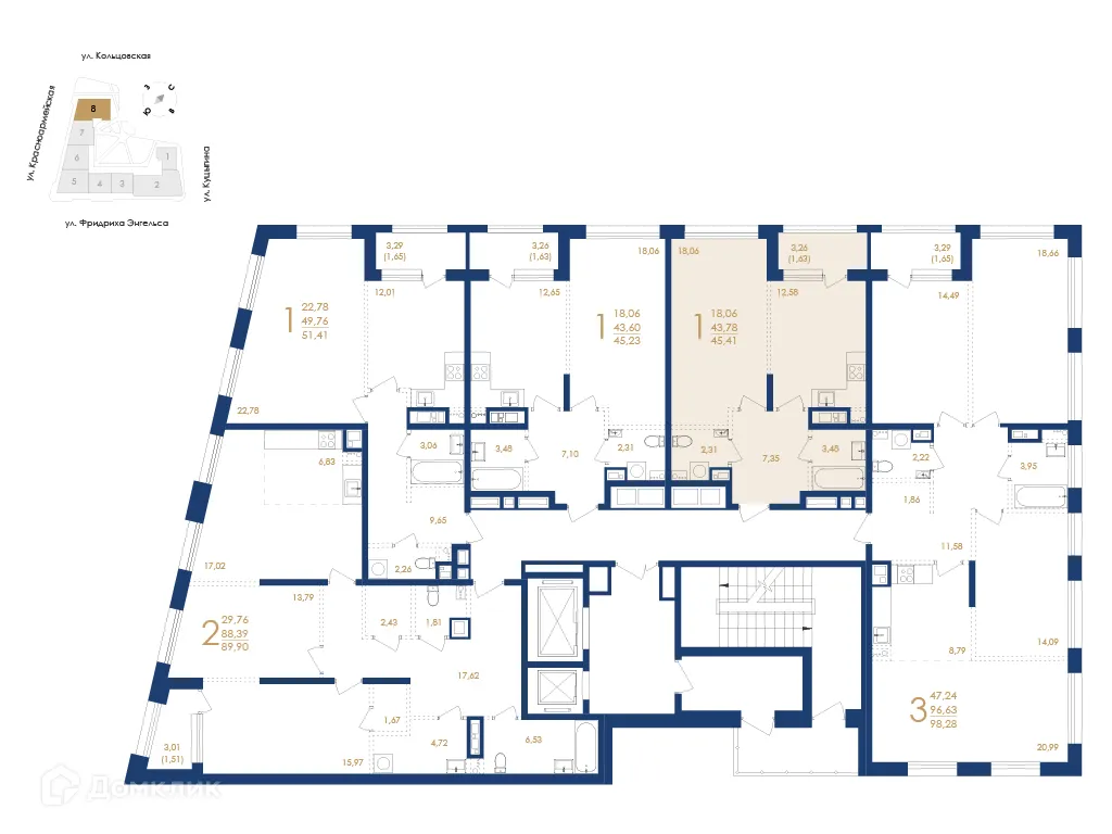 Планировка 1-комнатной квартиры 45.41 м² в ЖК Жилой дом по ул. Фридриха Энгельса, г. Воронеж — фото 6