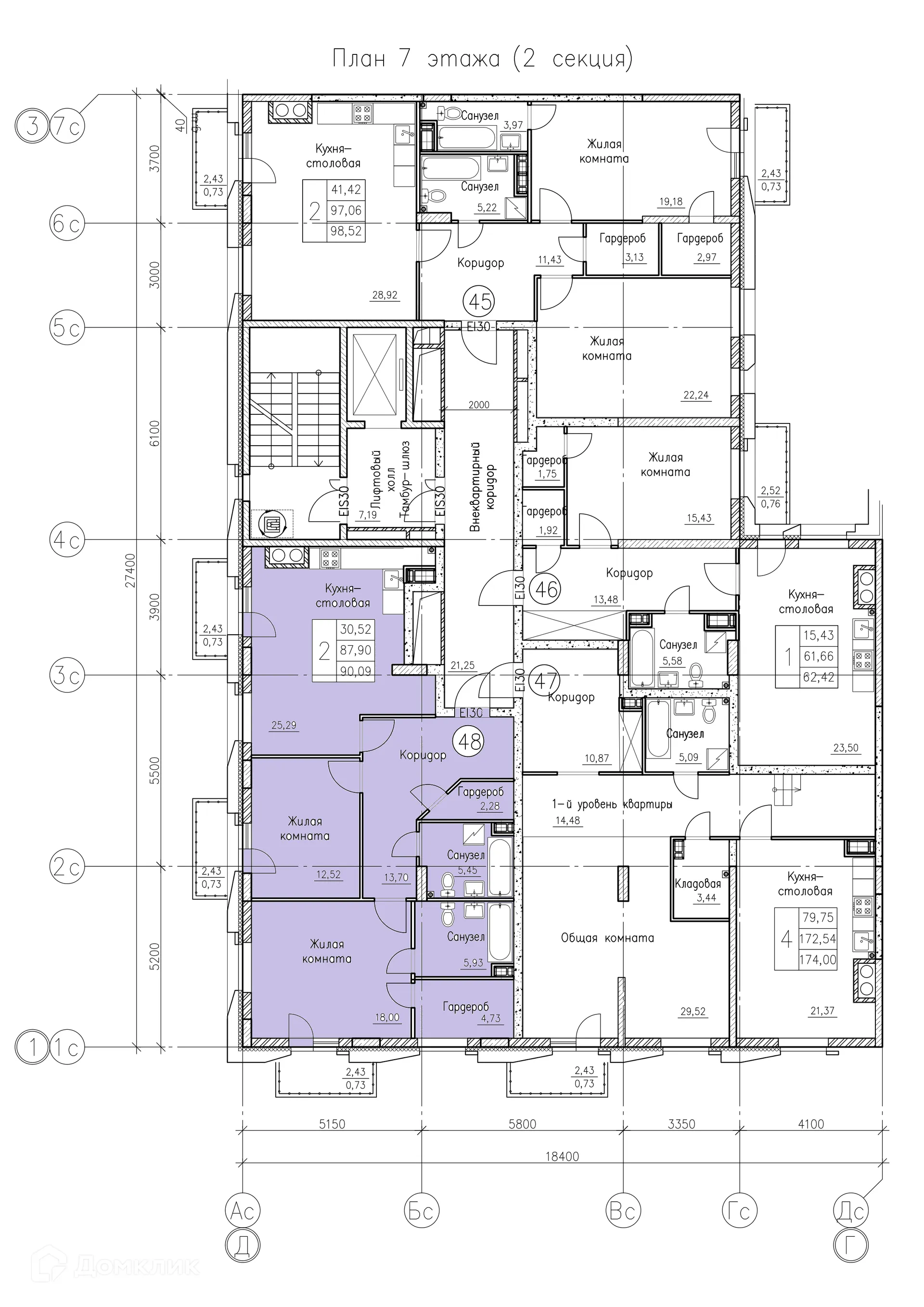 Планировка 2-комнатной квартиры 90.09 м² в ЖК К15, г. Воронеж — фото 1