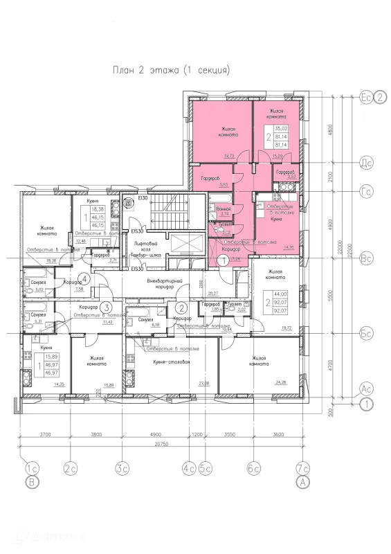 Планировка 2 комн. в ЖК К15