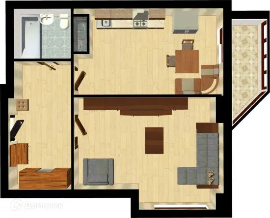 Планировка 1-комнатной квартиры 51 м² в ЖК "Донские просторы", г. Воронеж — фото 1