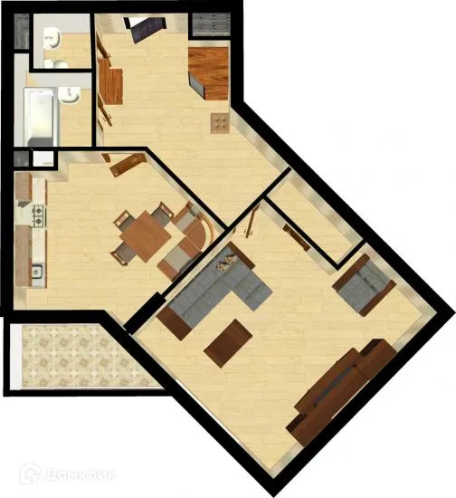 Планировка 1-комнатной квартиры 55.3 м² в ЖК "Донские просторы", г. Воронеж — фото 1