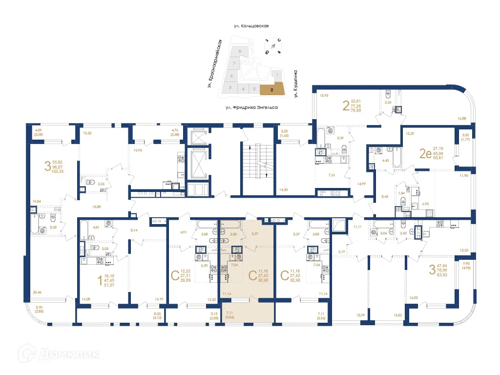 Планировка 1-комнатной квартиры 30.98 м² в ЖК Жилой дом по ул. Фридриха Энгельса, г. Воронеж — фото 6