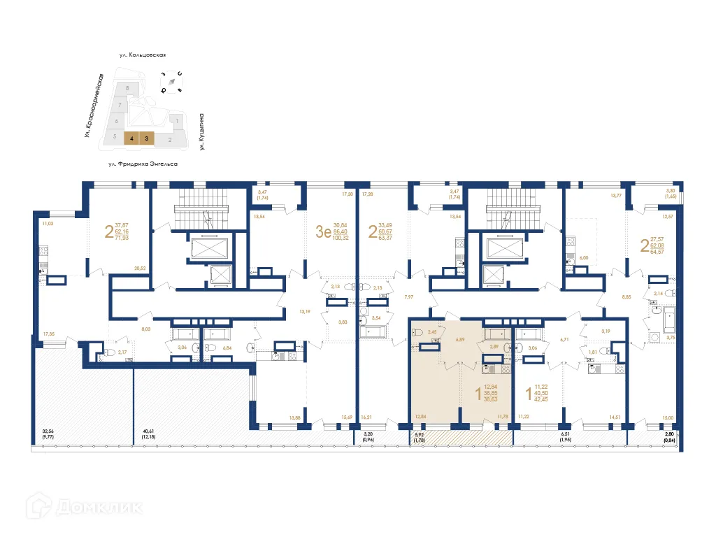 Планировка 1-комнатной квартиры 38.63 м² в ЖК Жилой дом по ул. Фридриха Энгельса, г. Воронеж — фото 6