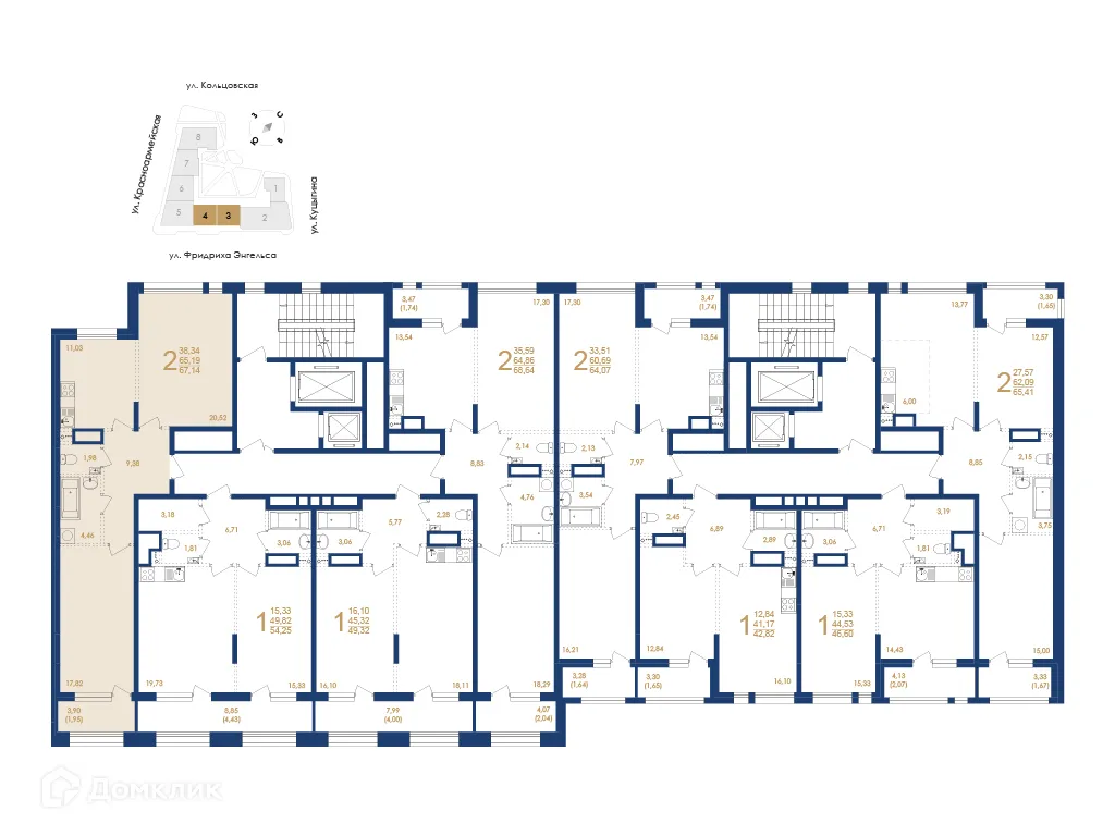 Планировка 2-комнатной квартиры 67.14 м² в ЖК Жилой дом по ул. Фридриха Энгельса, г. Воронеж — фото 6