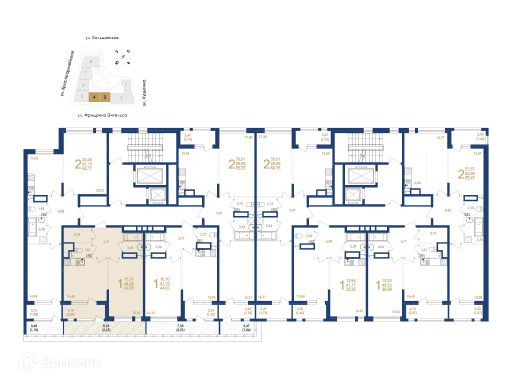 Планировка 1-комнатной квартиры 49.08 м² в ЖК Жилой дом по ул. Фридриха Энгельса, г. Воронеж — фото 6