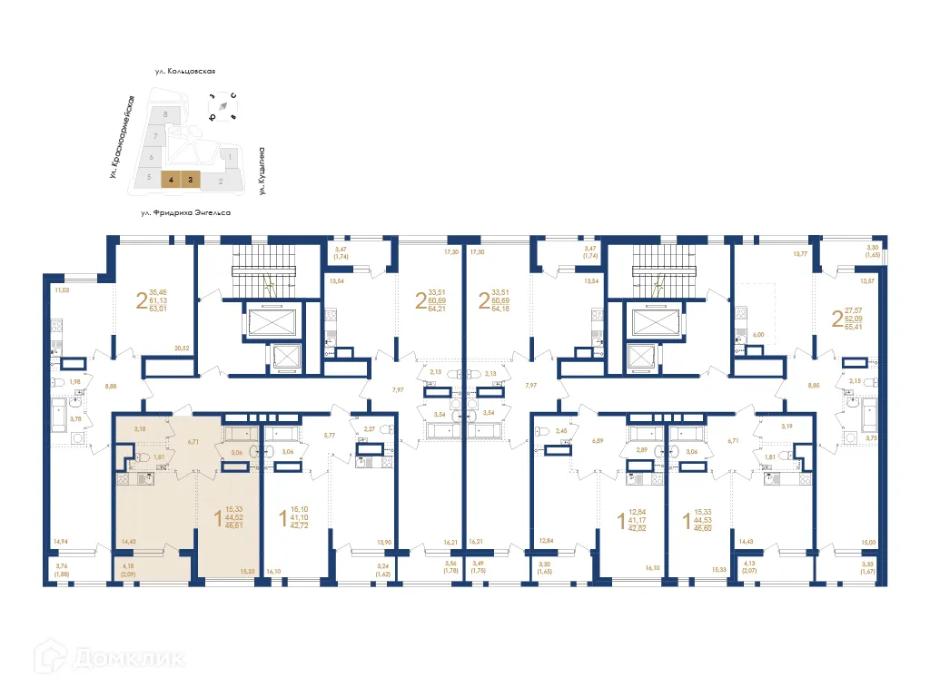 Планировка 1-комнатной квартиры 46.61 м² в ЖК Жилой дом по ул. Фридриха Энгельса, г. Воронеж — фото 6
