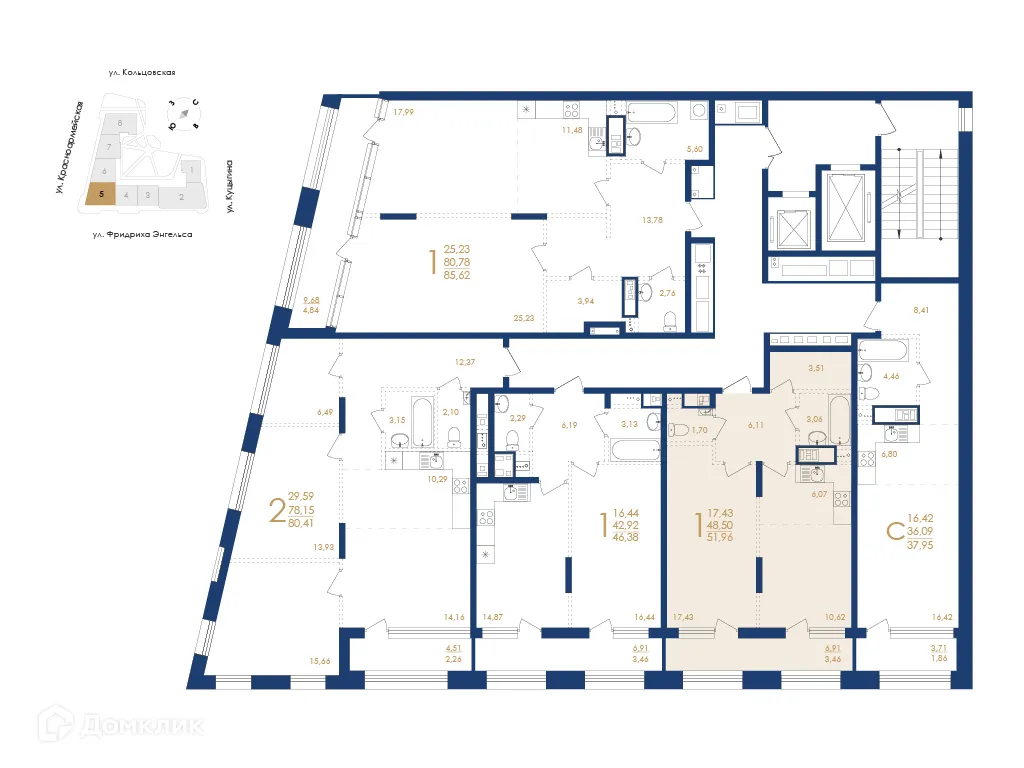 Планировка 1-комнатной квартиры 51.96 м² в ЖК Жилой дом по ул. Фридриха Энгельса, г. Воронеж — фото 6
