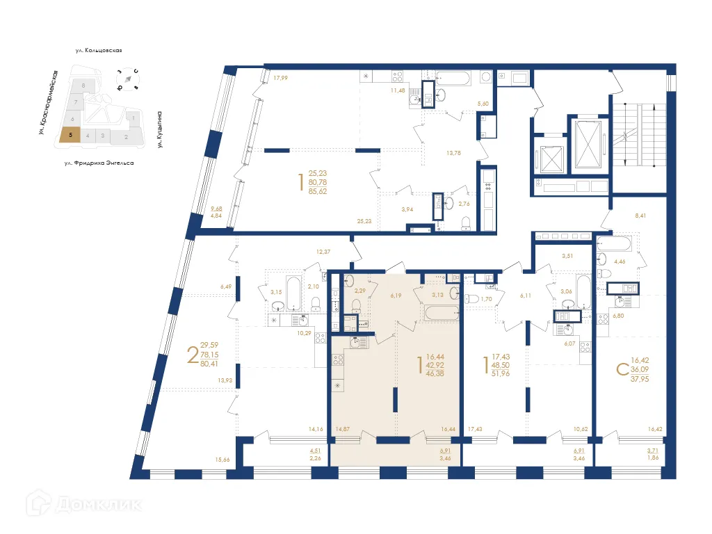 Планировка 1-комнатной квартиры 46.38 м² в ЖК Жилой дом по ул. Фридриха Энгельса, г. Воронеж — фото 6