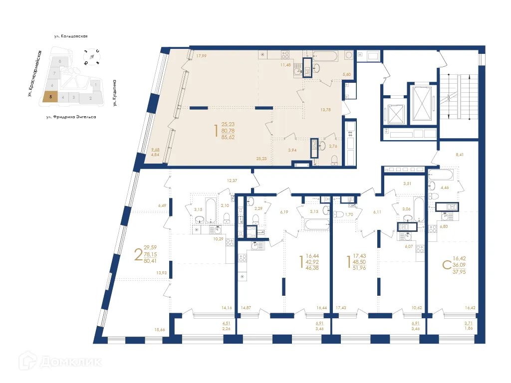 Планировка 1-комнатной квартиры 85.62 м² в ЖК Жилой дом по ул. Фридриха Энгельса, г. Воронеж — фото 6