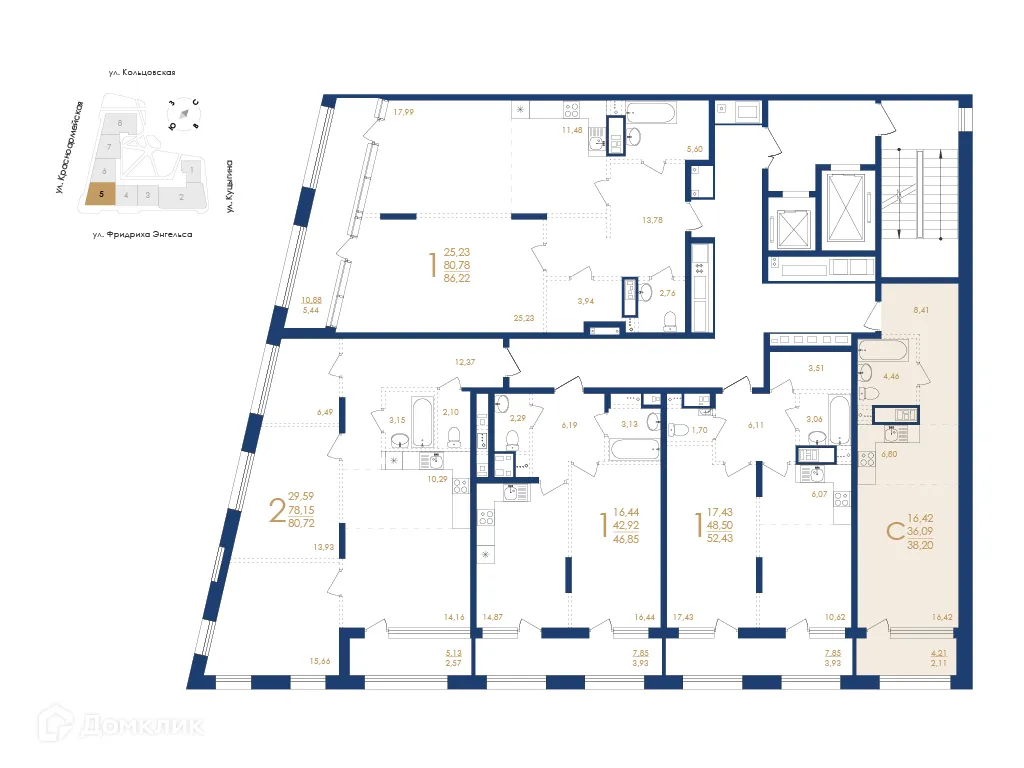 Планировка 1-комнатной квартиры 38.2 м² в ЖК Жилой дом по ул. Фридриха Энгельса, г. Воронеж — фото 6