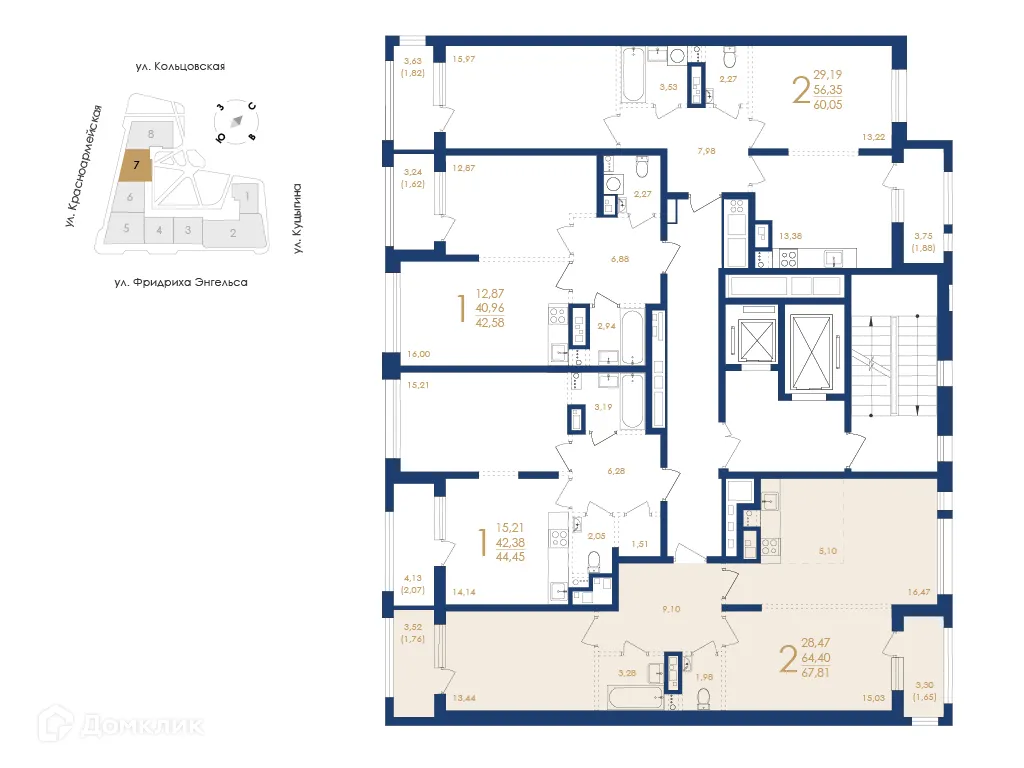 Планировка 2-комнатной квартиры 67.81 м² в ЖК Жилой дом по ул. Фридриха Энгельса, г. Воронеж — фото 3