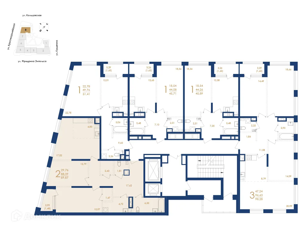 Планировка 2-комнатной квартиры 89.87 м² в ЖК Жилой дом по ул. Фридриха Энгельса, г. Воронеж — фото 6