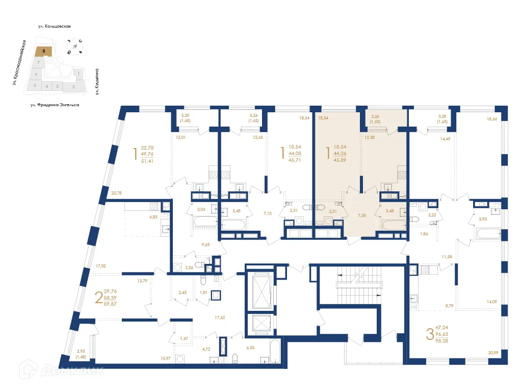 Планировка 1-комнатной квартиры 45.89 м² в ЖК Жилой дом по ул. Фридриха Энгельса, г. Воронеж — фото 6