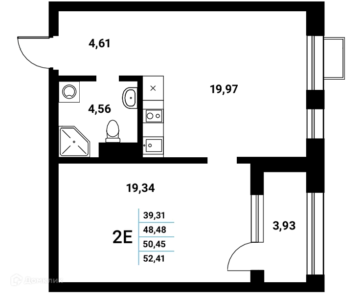 Планировка 2-комнатной квартиры 50.45 м² в ЖК Z-town (Зет-таун), г. Воронеж — фото 2