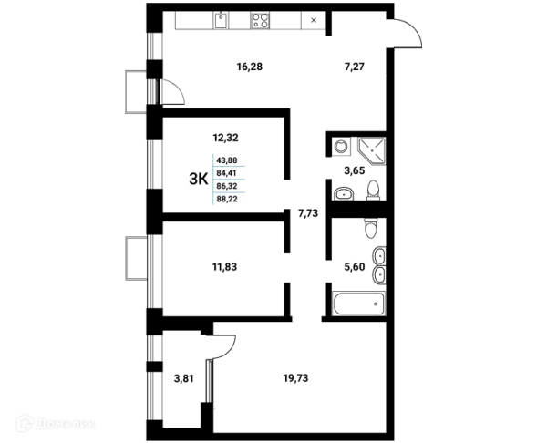 Планировка 3 комн. в ЖК Z-town (Зет-таун)