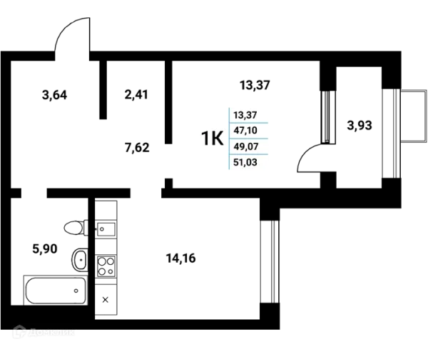 Планировка 1 комн. в ЖК Z-town (Зет-таун)
