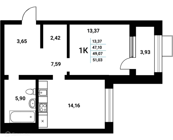 Планировка 1 комн. в ЖК Z-town (Зет-таун)