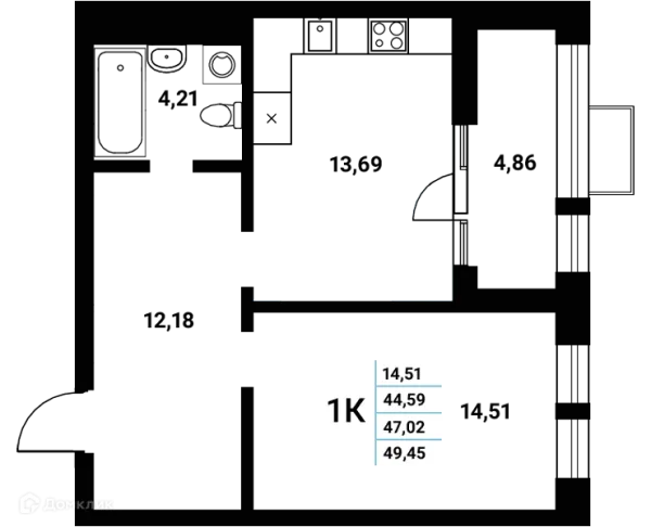 Планировка 1 комн. в ЖК Z-town (Зет-таун)