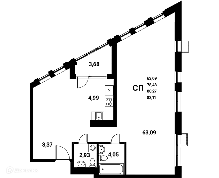 Планировка студии квартиры 80.27 м² в ЖК Z-town (Зет-таун), г. Воронеж — фото 2