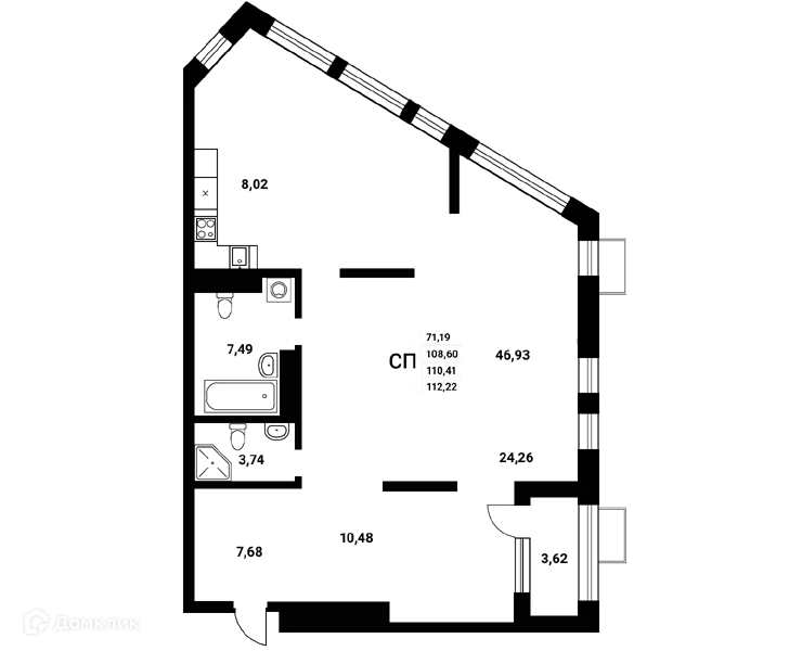 Планировка студии квартиры 110.41 м² в ЖК Z-town (Зет-таун), г. Воронеж — фото 1