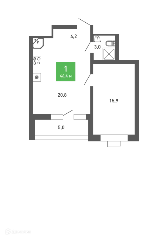 Планировка 1 комн. в ЖК Ключи-клаб