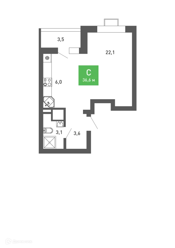 Планировка Студия в ЖК Ключи-клаб