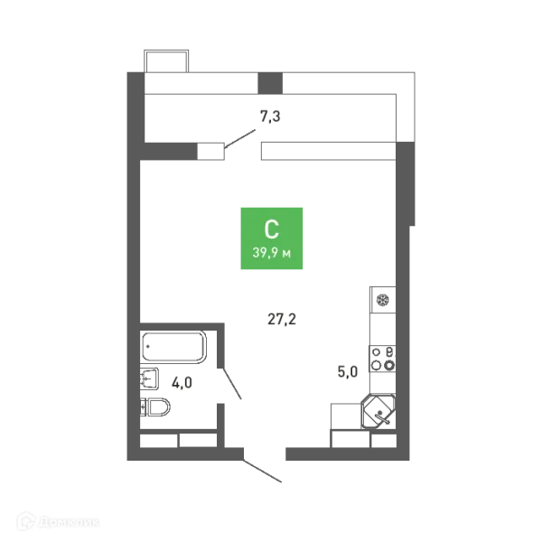 Планировка Студия в ЖК Ключи-клаб