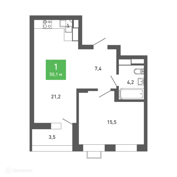 Планировка 1 комн. в ЖК Ключи-клаб