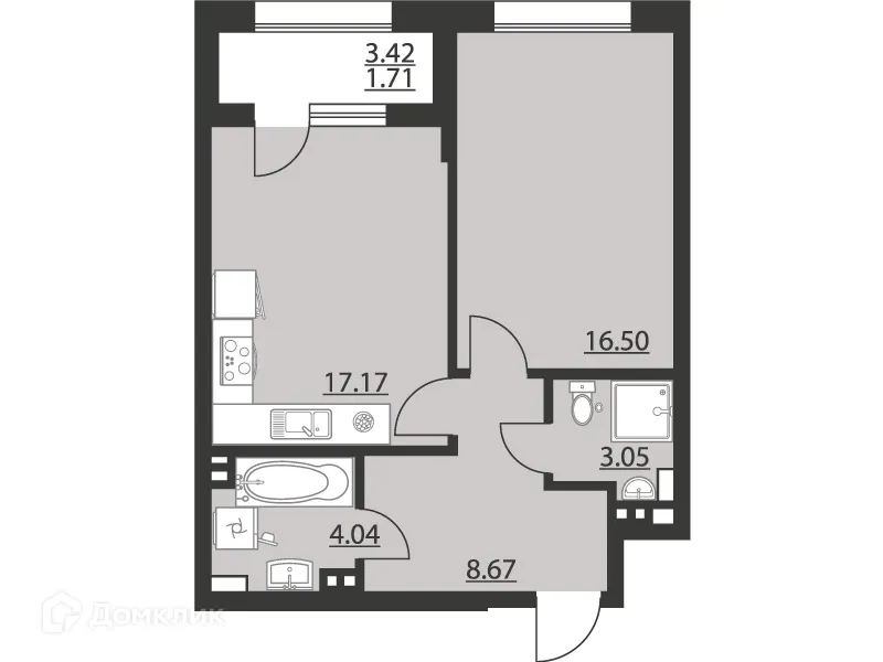 Планировка 1-комнатной квартиры 51.14 м² в ЖК "Гран-При", г. Воронеж — фото 2