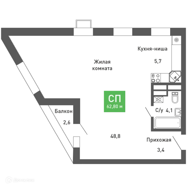 Планировка Студия в ЖК Ключи-клаб