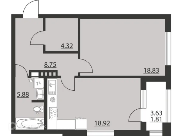 Планировка 1 комн. в ЖК "Гран-При"