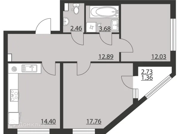 Планировка 2 комн. в ЖК "Гран-При"