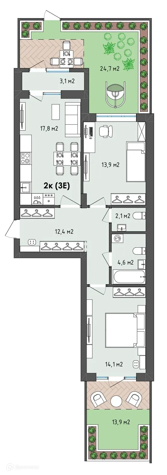 Планировка 2-комнатной квартиры 78.1 м² в ЖК Джаз, г. Воронеж — фото 70
