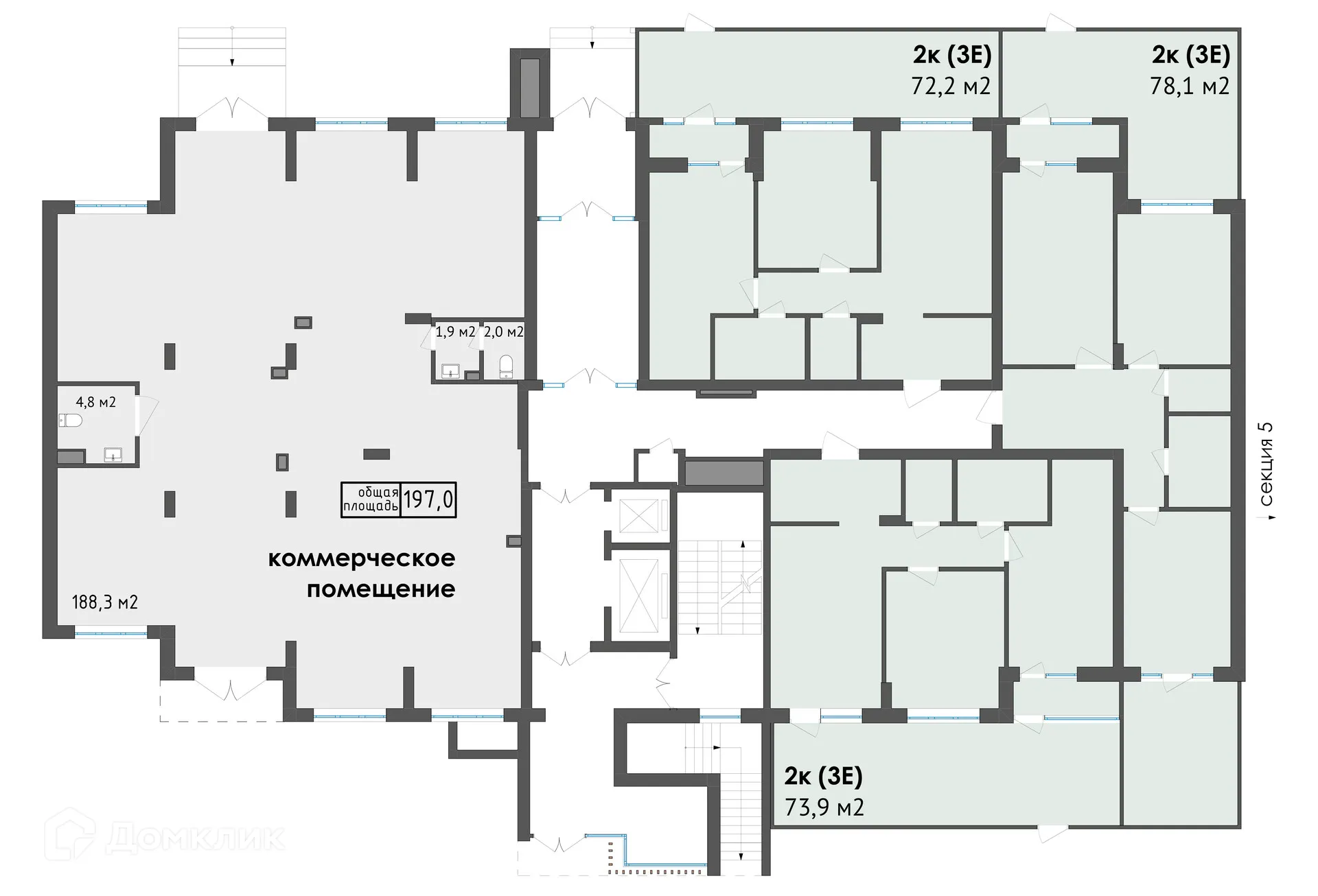 Планировка 2-комнатной квартиры 78.1 м² в ЖК Джаз, г. Воронеж — фото 73