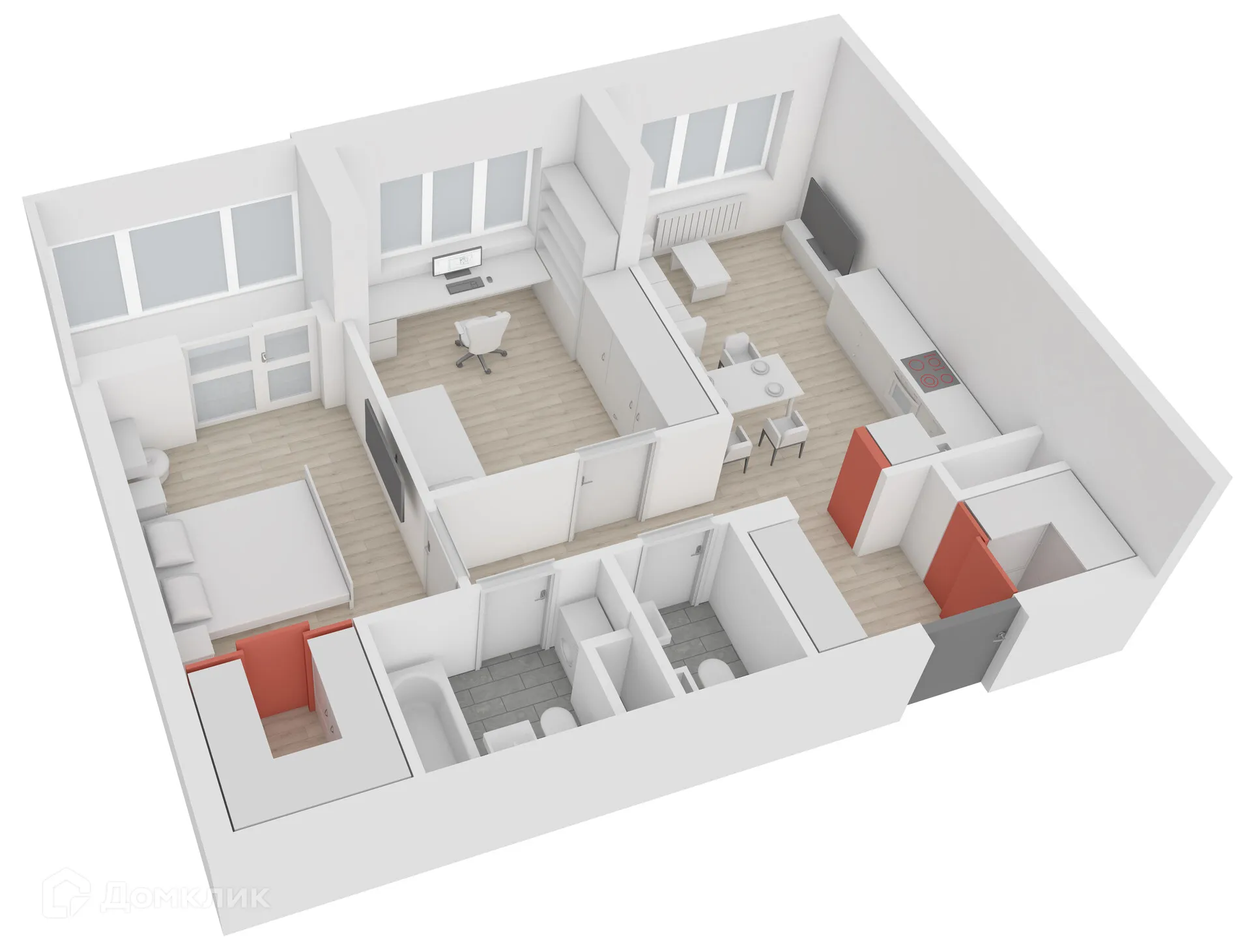Планировка 2-комнатной квартиры 62.6 м² в ЖК Джаз, г. Воронеж — фото 6