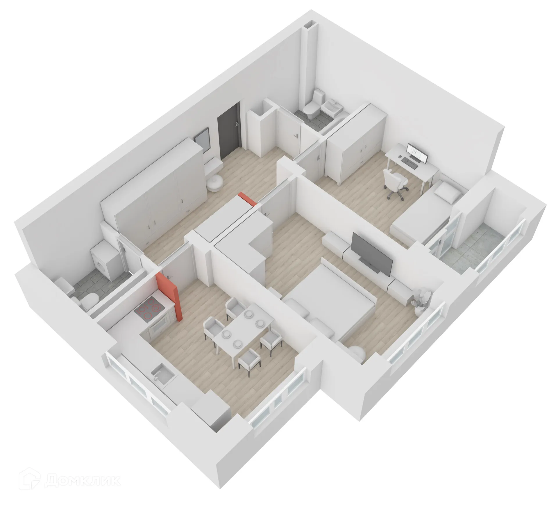 Планировка 2-комнатной квартиры 57.3 м² в ЖК Джаз, г. Воронеж — фото 5