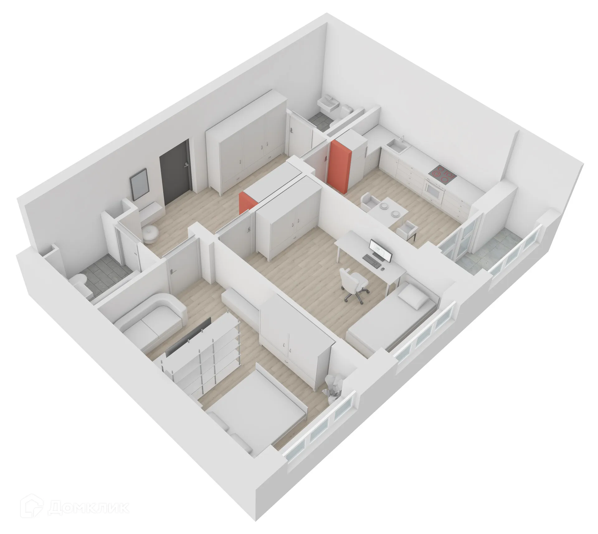 Планировка 2-комнатной квартиры 61.1 м² в ЖК Джаз, г. Воронеж — фото 2