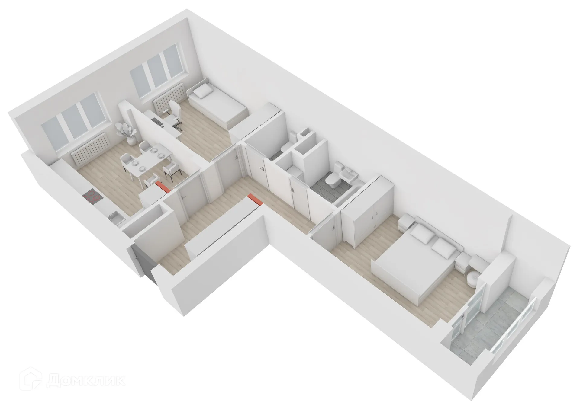 Планировка 2-комнатной квартиры 60 м² в ЖК Джаз, г. Воронеж — фото 2
