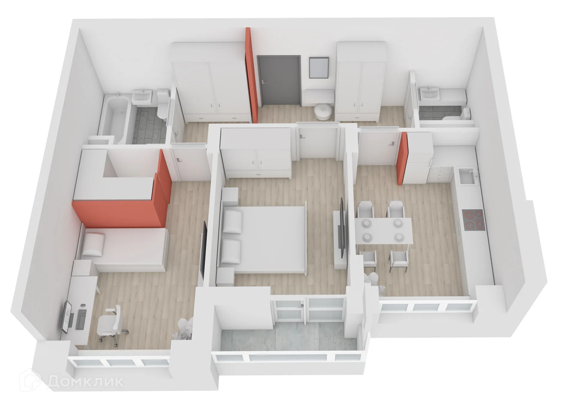 Планировка 2-комнатной квартиры 58.3 м² в ЖК Джаз, г. Воронеж — фото 2
