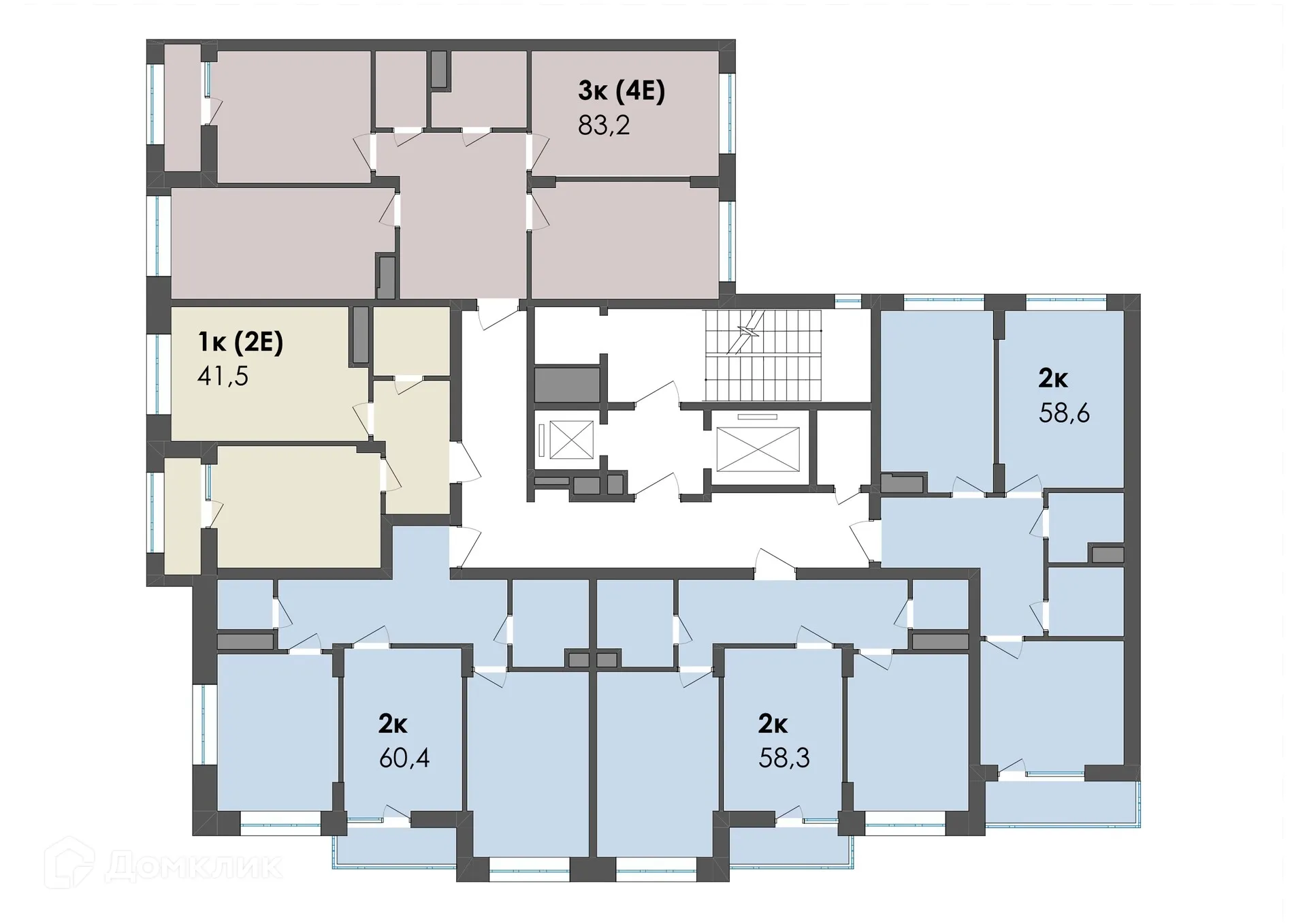 Планировка 2-комнатной квартиры 58.3 м² в ЖК Джаз, г. Воронеж — фото 4