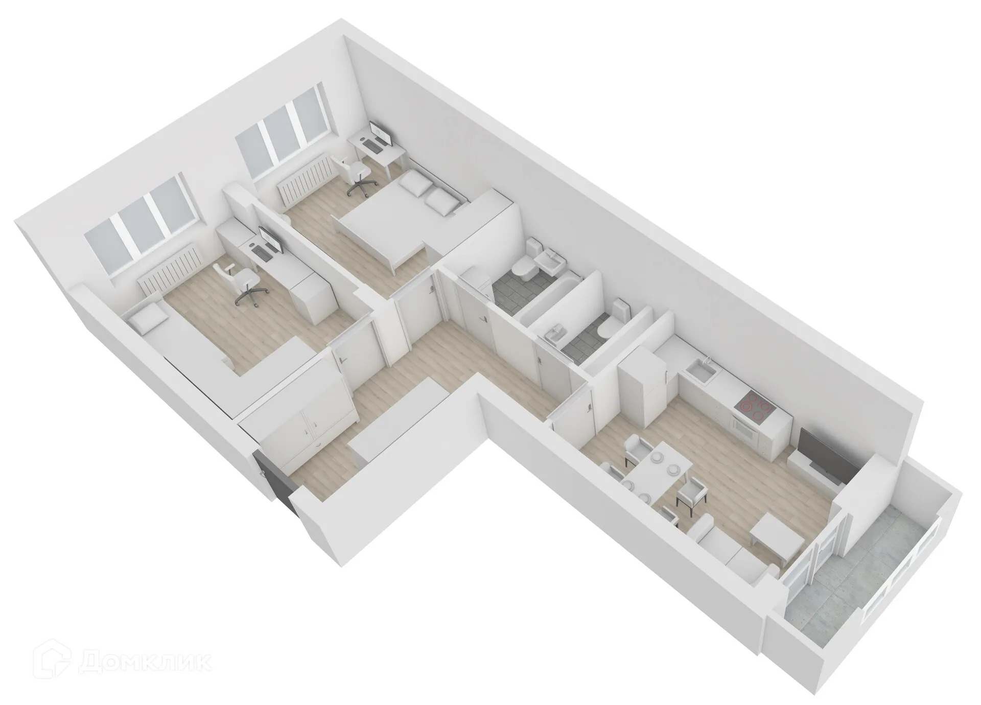 Планировка 2-комнатной квартиры 62.1 м² в ЖК Джаз, г. Воронеж — фото 6